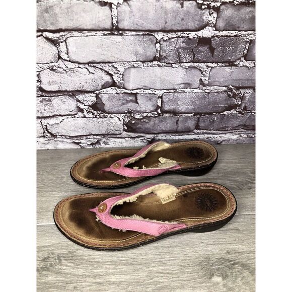 UGG Australia 1791 Hamoa Pink Leather Flip Flop Thong Sandals Women Sz 10M US/41 - Picture 5 of 16